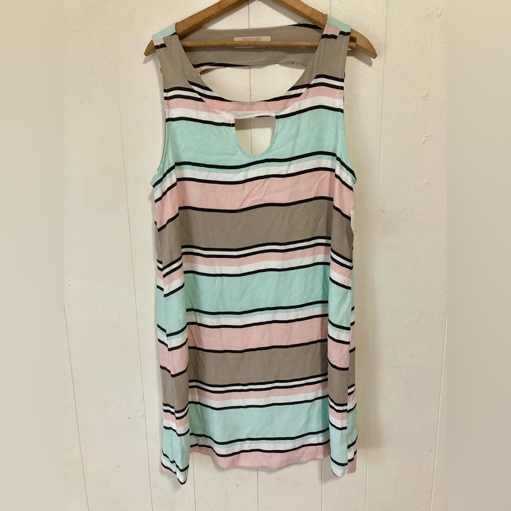 Lucy Love Lulus Getaway Striped Sleeveless Sheath Mini Tank Dress Size Large